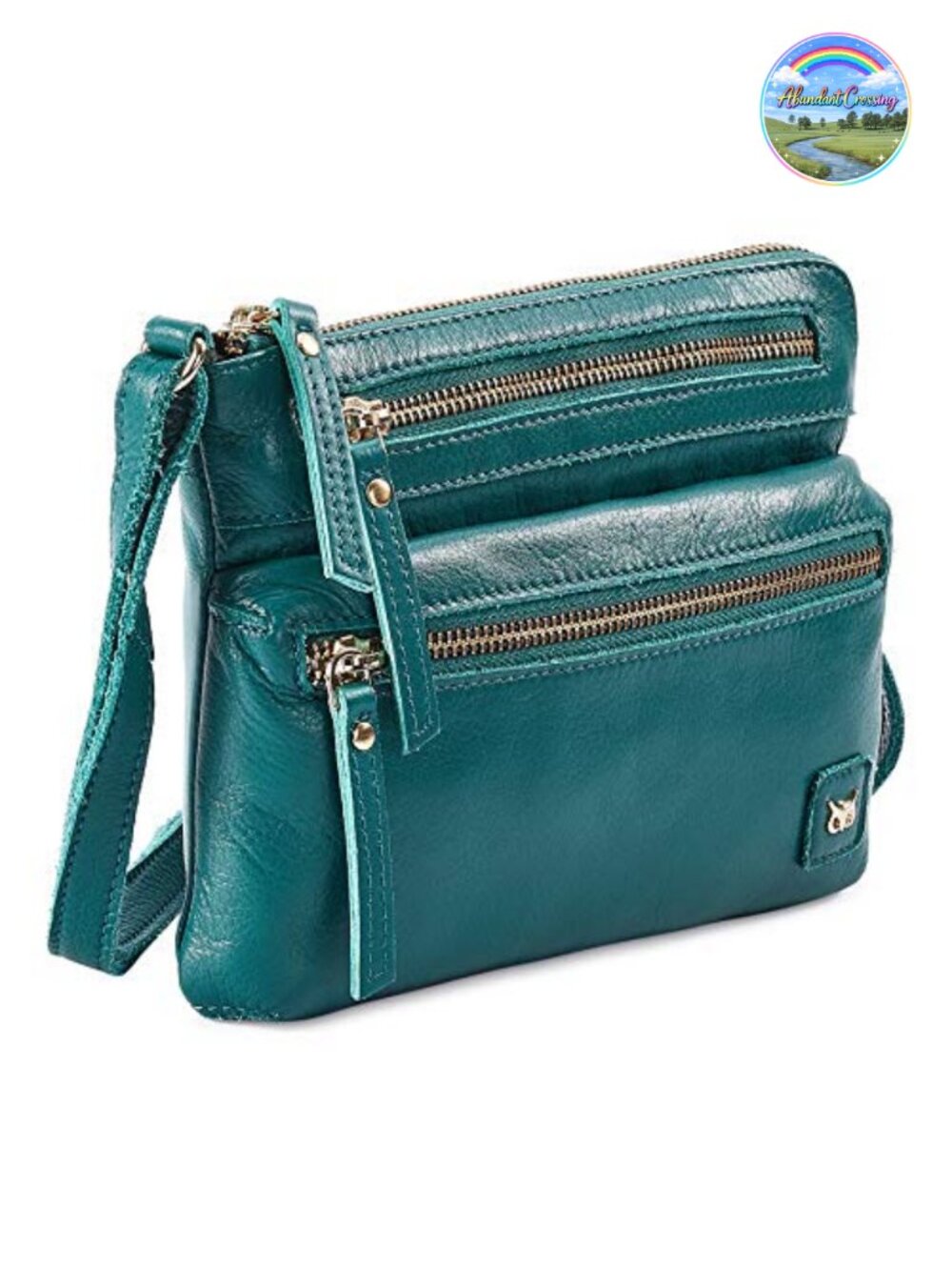 Genuine Leather Crossbody Bag Small Sling Purse Multi Zip Pockets Adjustable